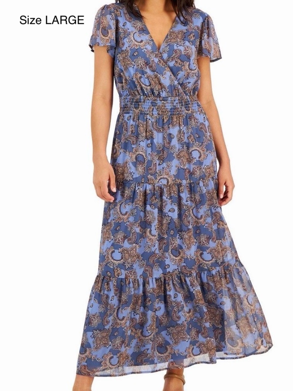 Tinsel Blue Paisley Tiered Wrap Maxi Dress